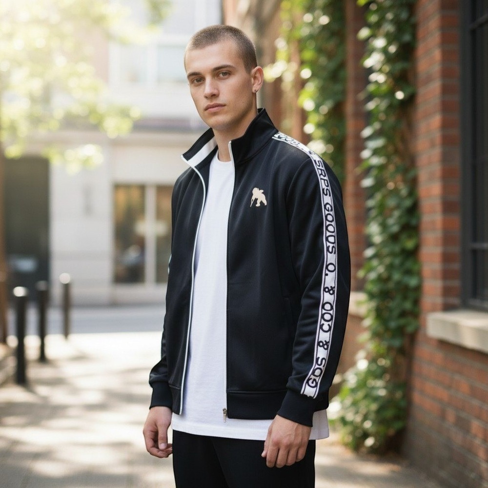 PRPS Goods & Co Mens Black Logo Tape Full Zip Track Jacket E95JT500 Large